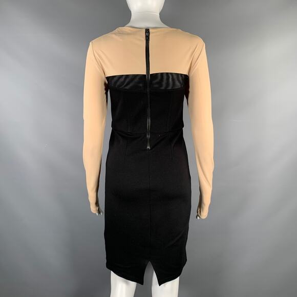 ALICE + OLIVIA Size 6 Black Nude Rayon Blend Color Block Long Sleeve Dress - Picture 3 of 5